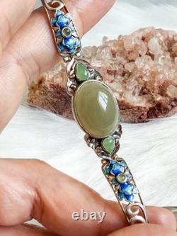 Nephrite Hetian Jade S925 Bracelet In Green With Blue Enamel 11.12g certificate