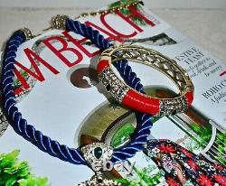 New $180 HEIDI DAUS Yacht Club M/L Bangle Bracelet RED Enamel Blue Crystal