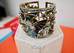 New $260 HEIDI DAUS Spooky Soiree BAT Wide Cuff Bracelet Enamel Crystals BOO