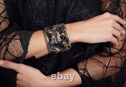 New $260 HEIDI DAUS Spooky Soiree BAT Wide Cuff Bracelet Enamel Crystals BOO