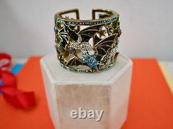 New $260 HEIDI DAUS Spooky Soiree BAT Wide Cuff Bracelet Enamel Crystals BOO