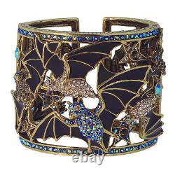 New $260 HEIDI DAUS Spooky Soiree BAT Wide Cuff Bracelet Enamel Crystals BOO