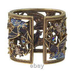 New $260 HEIDI DAUS Spooky Soiree BAT Wide Cuff Bracelet Enamel Crystals BOO