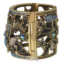 New $260 HEIDI DAUS Spooky Soiree BAT Wide Cuff Bracelet Enamel Crystals BOO