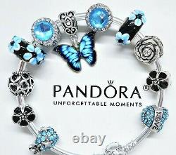 New Authentic Pandora Silver Bracelet Blue Love Butterfly Heart European Charms