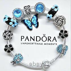 New Authentic Pandora Silver Bracelet Blue Love Butterfly Heart European Charms