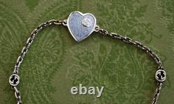 New GUCCI Sterling Silver Interlocking G Blue Enamel HEART Bracelet IT-18 US-8