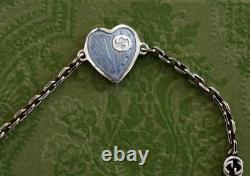 New GUCCI Sterling Silver Interlocking G Blue Enamel HEART Bracelet IT-18 US-8