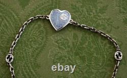 New GUCCI Sterling Silver Interlocking G Blue Enamel HEART Bracelet IT-18 US-8