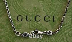 New GUCCI Sterling Silver Interlocking G Blue Enamel HEART Bracelet IT-18 US-8