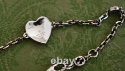 New GUCCI Sterling Silver Interlocking G Blue Enamel HEART Bracelet IT-18 US-8