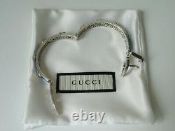 New Gucci Sterling Silver Blue Enamel Feline Head Buckle Bracelet, Gucci Garden