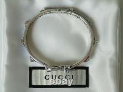 New Gucci Sterling Silver Blue Enamel Feline Head Buckle Bracelet, Gucci Garden