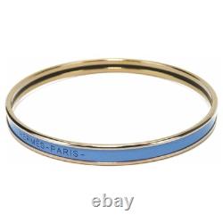 New HERMES Uni Bangle, Aqua Blue Enamel On Yellow Gold Sz 65cm