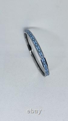 New HERMES Uni Bangle, Blue Pattern Enamel On Palladium Sz 65cm PM