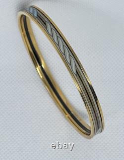 New HERMES Uni Bangle, Blue Pattern Enamel On Yellow Gold Sz 65cm PM