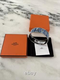 New Hermès Bangle Enamel Bracelet/Blue/belt Print Gold Sided