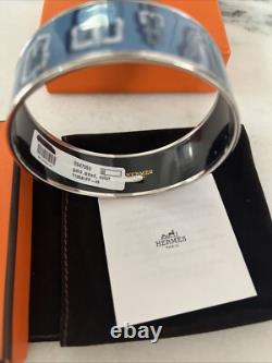New Hermès Bangle Enamel Bracelet/Blue/belt Print Gold Sided