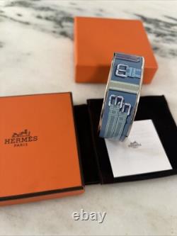 New Hermès Bangle Enamel Bracelet/Blue/belt Print Gold Sided