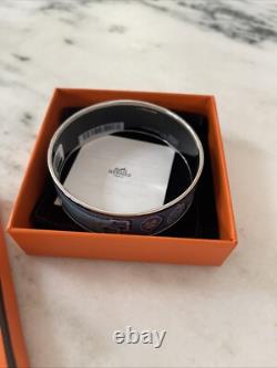 New Hermès Bangle Enamel Bracelet/Blue/belt Print Gold Sided