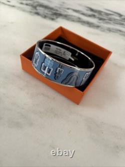 New Hermès Bangle Enamel Bracelet/Blue/belt Print Gold Sided