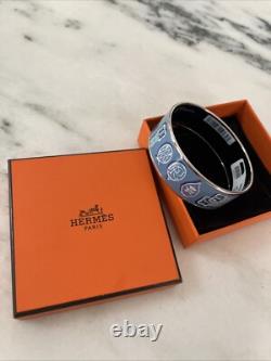 New Hermès Bangle Enamel Bracelet/Blue/belt Print Gold Sided