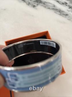 New Hermès Bangle Enamel Bracelet/Blue/belt Print Gold Sided