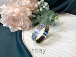 New Hermes Enamel Blue Bracelet Bangle Gold Hw