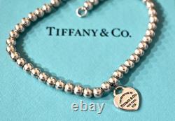 New In Box Authentic Return To TIFFANY & Co Blue Enamel Heart Tag Bracelet 6.75