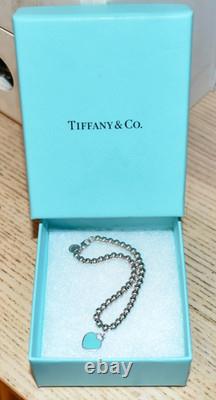 New In Box Authentic Return To TIFFANY & Co Blue Enamel Heart Tag Bracelet 6.75