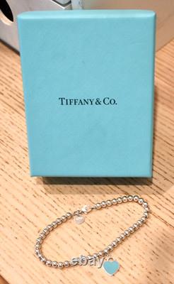 New In Box Authentic Return To TIFFANY & Co Blue Enamel Heart Tag Bracelet 6.75