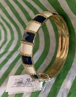 New Kate Spade Harbor Striped Nautical Navy Blue/cream/gold Tone Slip Bracelet