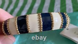 New Kate Spade Harbor Striped Nautical Navy Blue/cream/gold Tone Slip Bracelet