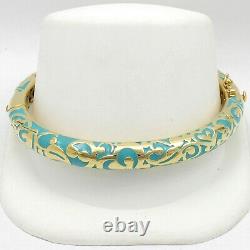 New Lauren G Adams Gold Turquoise Blue Enamel Hinged Bangle Bracelet With Pouch