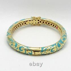 New Lauren G Adams Gold Turquoise Blue Enamel Hinged Bangle Bracelet With Pouch