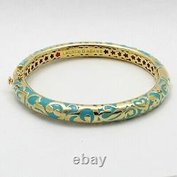 New Lauren G Adams Gold Turquoise Blue Enamel Hinged Bangle Bracelet With Pouch