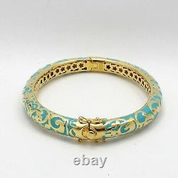 New Lauren G Adams Gold Turquoise Blue Enamel Hinged Bangle Bracelet With Pouch