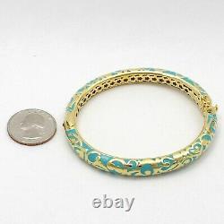 New Lauren G Adams Gold Turquoise Blue Enamel Hinged Bangle Bracelet With Pouch