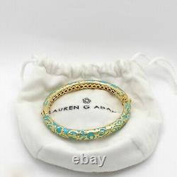 New Lauren G Adams Gold Turquoise Blue Enamel Hinged Bangle Bracelet With Pouch