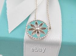 New Mint Tiffany & Co Silver Blue Enamel Daisy Necklace Packaging Box Pouch