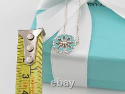 New Mint Tiffany & Co Silver Blue Enamel Daisy Necklace Packaging Box Pouch