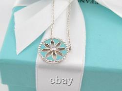 New Mint Tiffany & Co Silver Blue Enamel Daisy Necklace Packaging Box Pouch