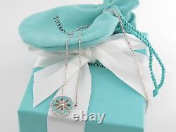 New Mint Tiffany & Co Silver Blue Enamel Daisy Necklace Packaging Box Pouch