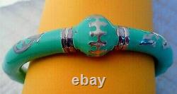 New Old Stk Signed Milor Sterling Silver Turquoise Large Hinged Bangle Bracelet