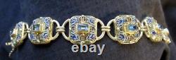 New Sterling Bracelet Chinese Style Blue Topaz Enamel Barbara Garwood 7 3/4