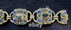 New Sterling Bracelet Chinese Style Blue Topaz Enamel Barbara Garwood 7 3/4