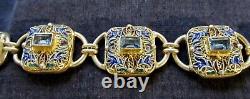 New Sterling Bracelet Chinese Style Blue Topaz Enamel Barbara Garwood 7 3/4