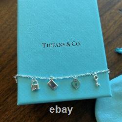 New TIFFANY & CO Sterling Silver Dangle Blue Enamel Charm Bracelet size medium