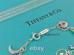 New Tiffany & Co Blue Enamel Mini Multi Charm 6.8 Bracelet Silver w Orig. Box