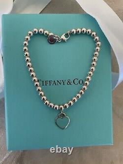 New Tiffany & Co Return to Tiffany Blue Enamel Mini Heart Tag Bead Ball Bracelet
